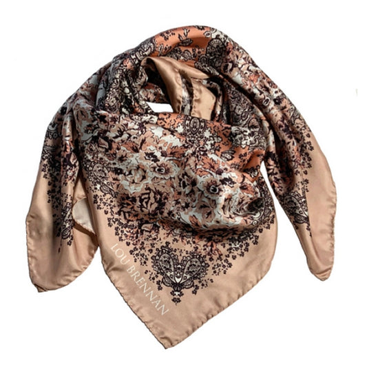 Silk Twill scarf 'Kathryn Irish Coral and Tonal Roses'