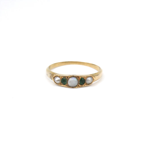 Antique opal and green paste five stone ring.