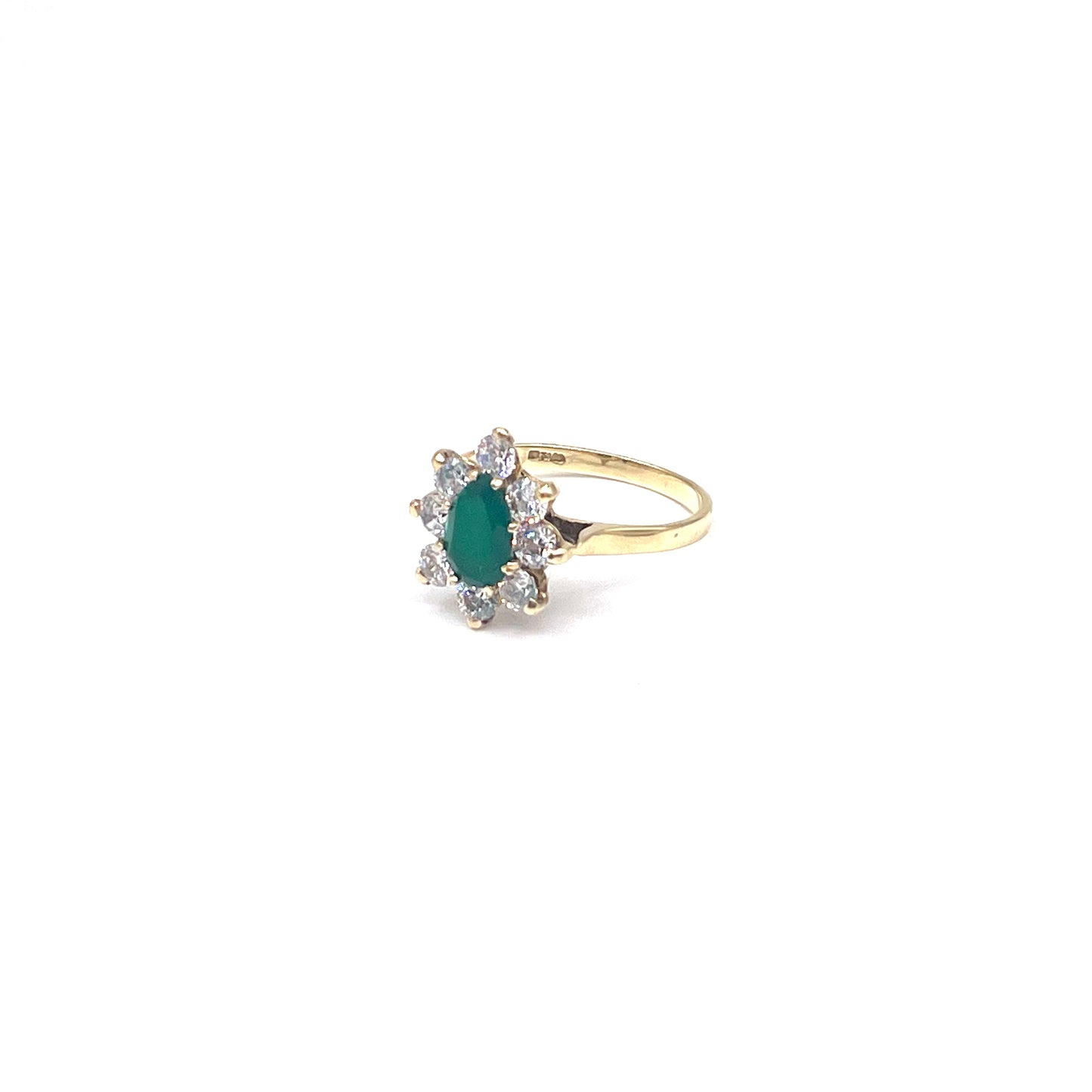 Green chalcedony and sparkling crystal ring,  cluster ring set in 18kt gold,