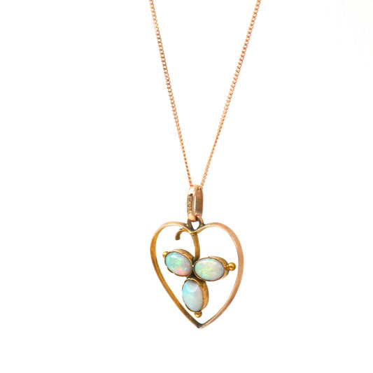 Antique opal and 9kt rose gold pendant on a fine 9kt rose gold chain