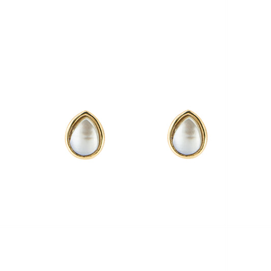 Small pear studs with a cultured pearl, gold plated on sterling silver.
