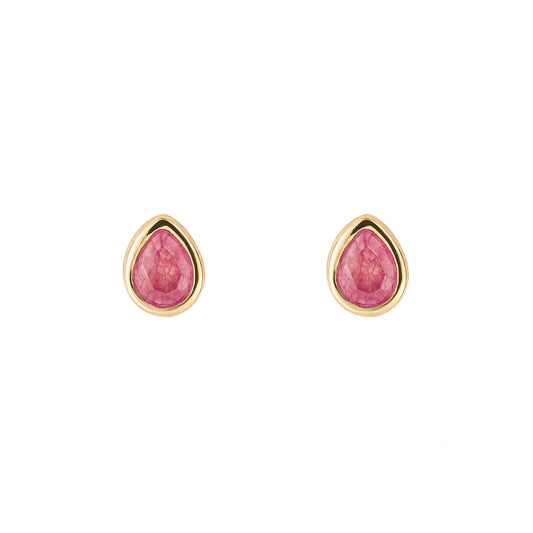 Small pear studs with a pink topaz, gold plated on sterling silver.