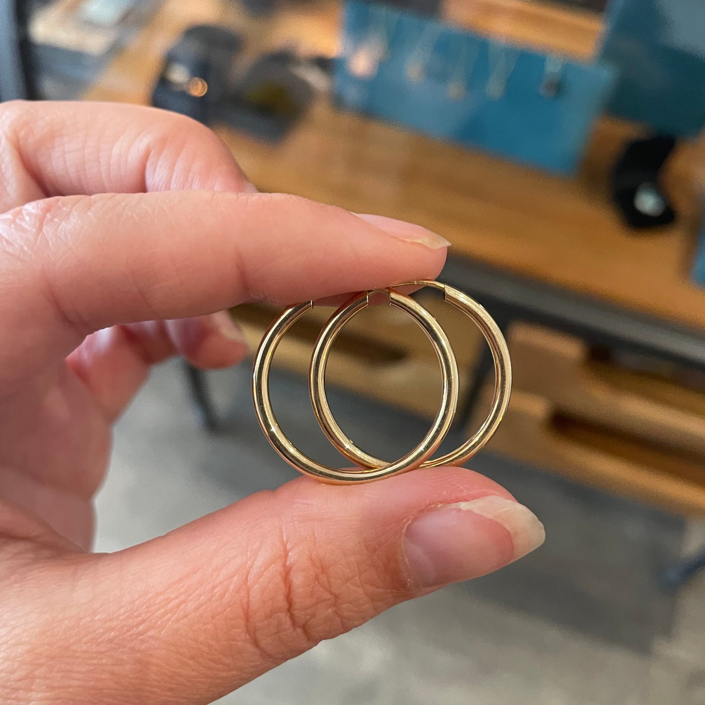 Gold Hoops, contemporary 9kt gold hoops, a perfect size for daily wear.