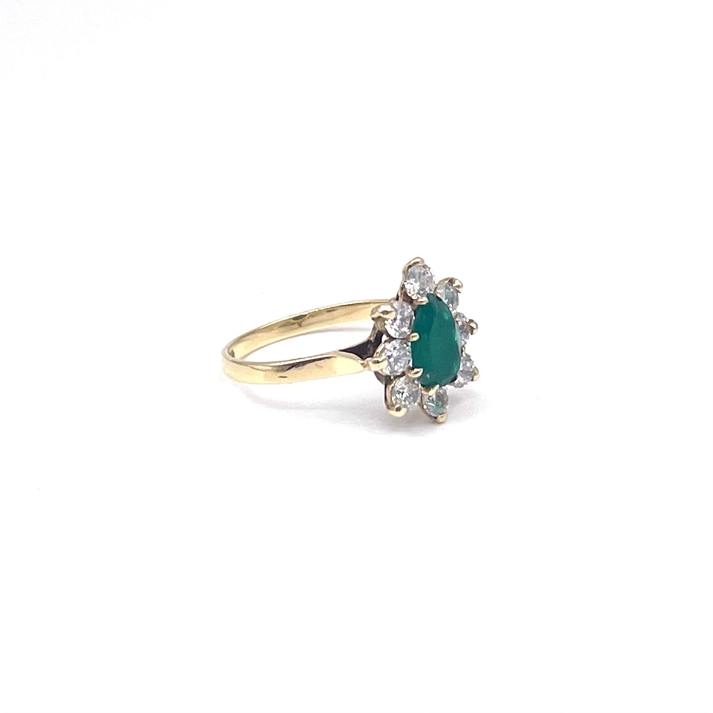 Green chalcedony and sparkling crystal ring,  cluster ring set in 18kt gold,