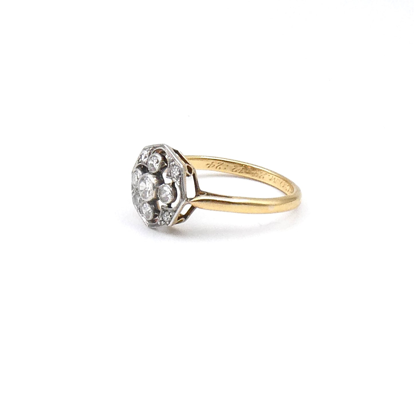 Art deco Octagon ring 18kt gold with diamonds.