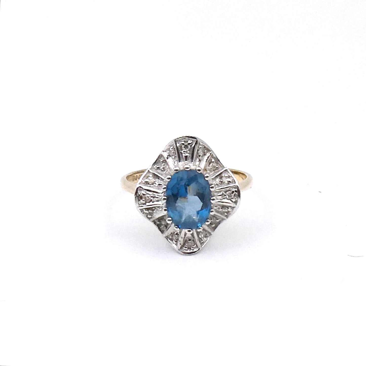 Ballerina Ring set with Topaz, and diamonds 9kt white and yellow gold, preowned.