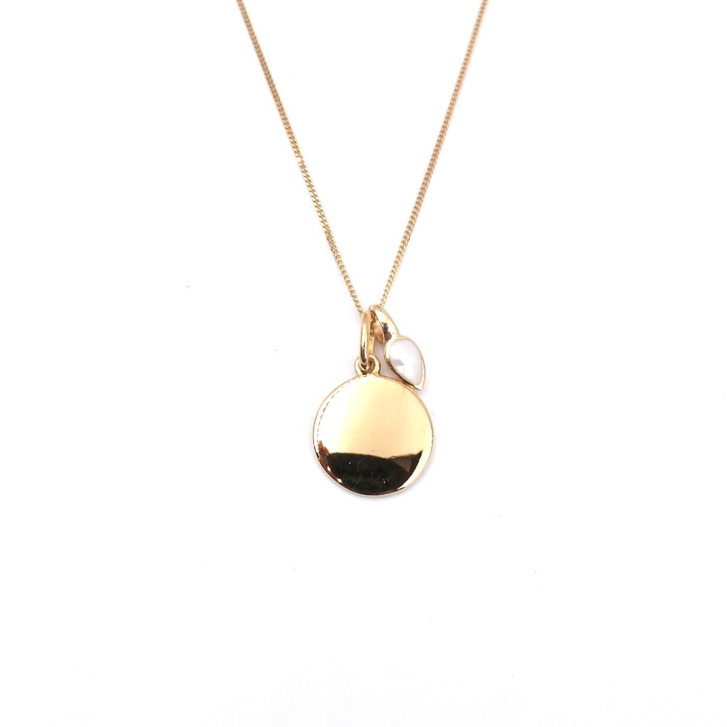 Gold Disc pendant with a Pearl charm for a June Birthday