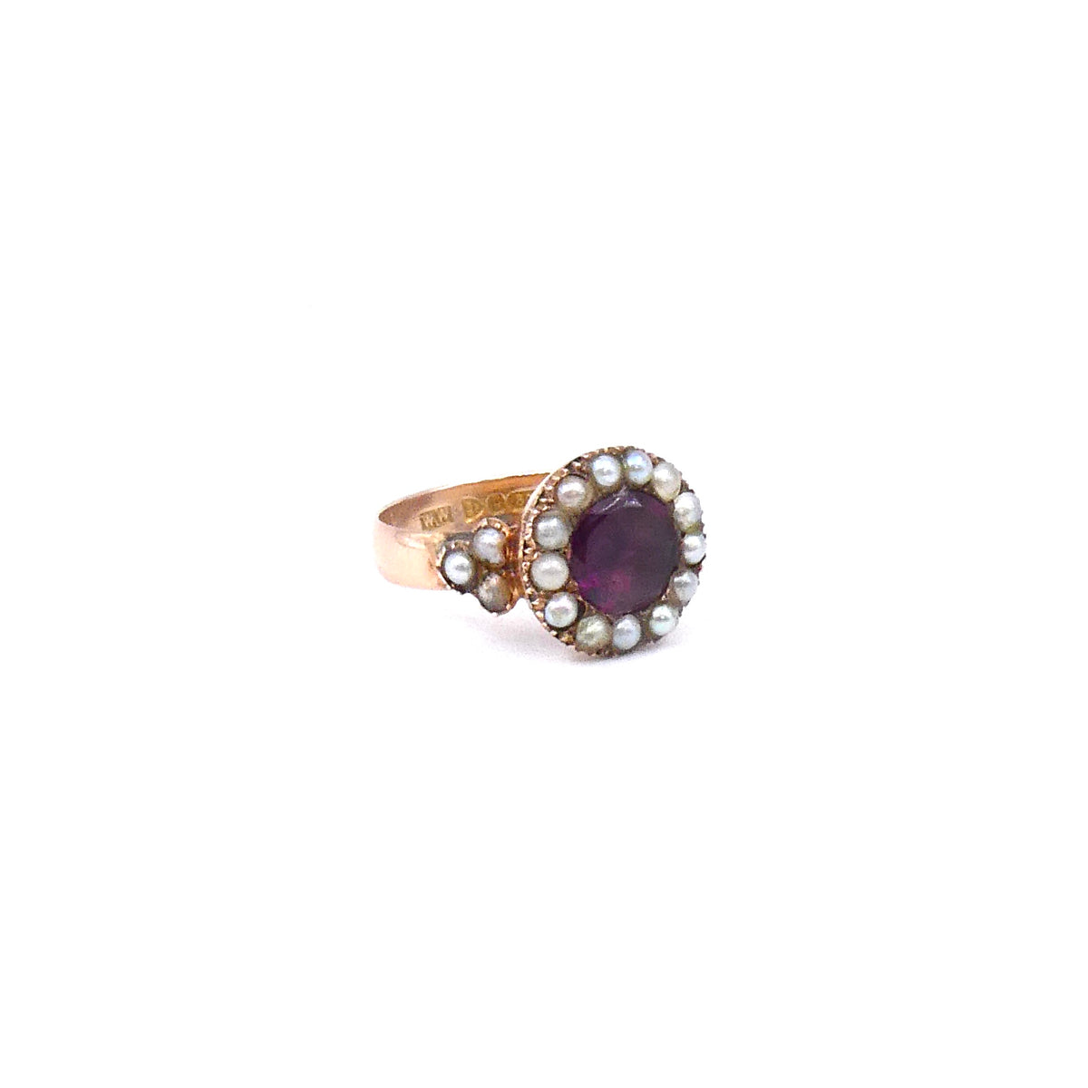 Antique garnet and pearl cluster Ring, Hallmarked Chester 1911.