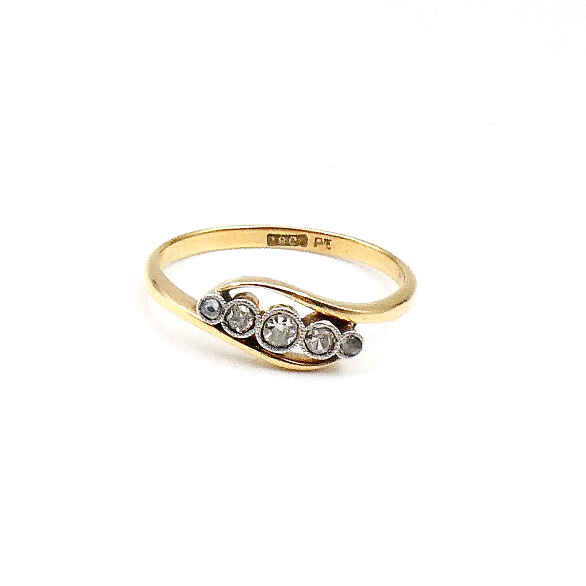 Antique diamond cross over ring, 18kt gold & Platinum.