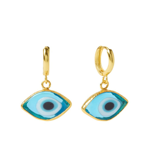 Bronte Blue Glass Evil Eye Huggie Earrings