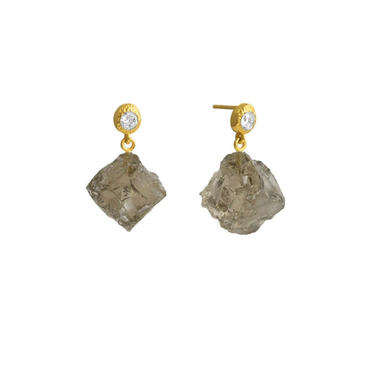 Athena earrings with raw smoky quartz