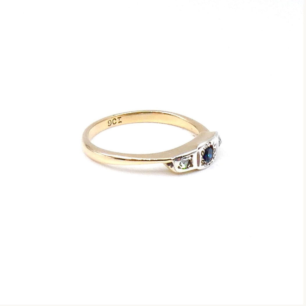 Mini Deco Stacking Ring, Sapphire 9kt gold