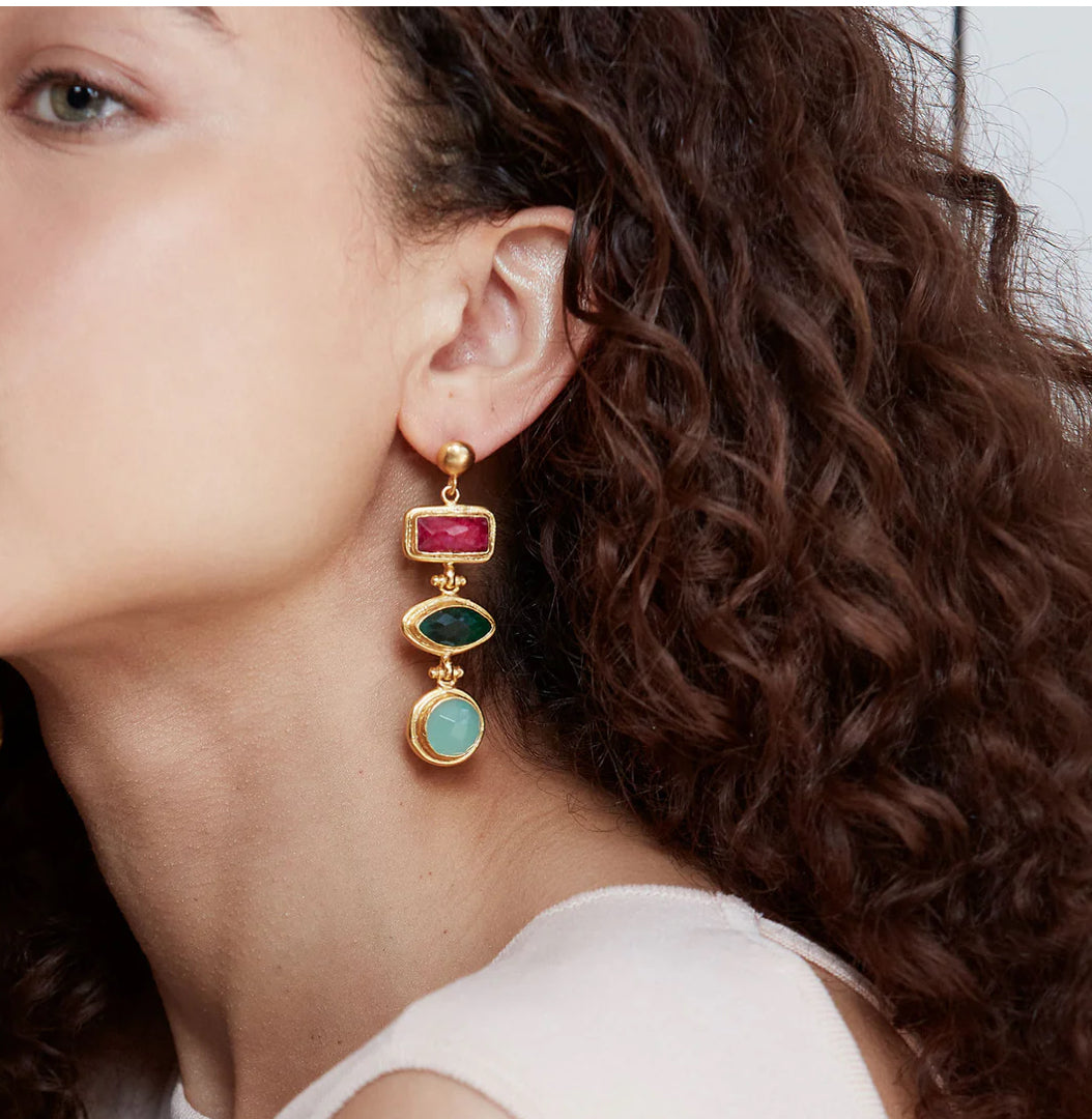 Inana Ruby, Emerald and Aqua Chalcedony Drop Earrings