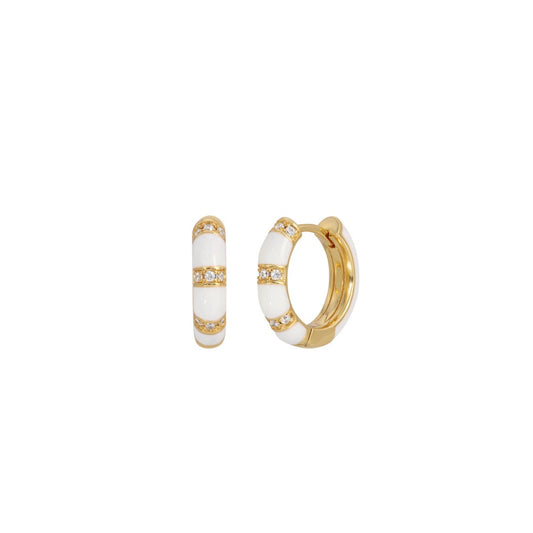 White Enamel and cz Huggies by Leeada