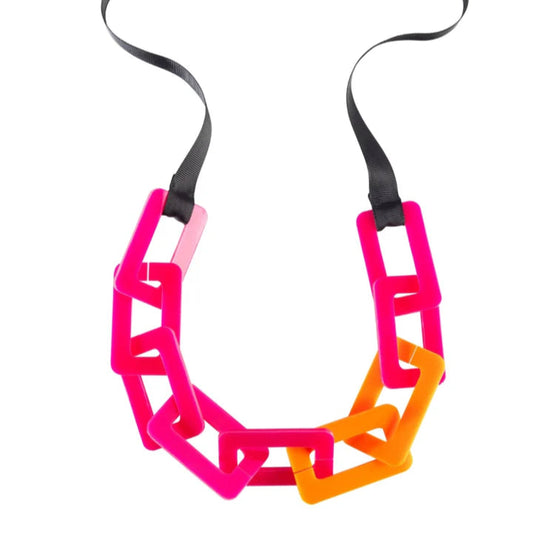 Chainlink Necklace in Pink and Orange.