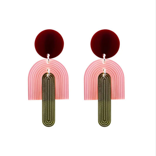 Arc Etched Drop in Burgandy, green and frosted pink.