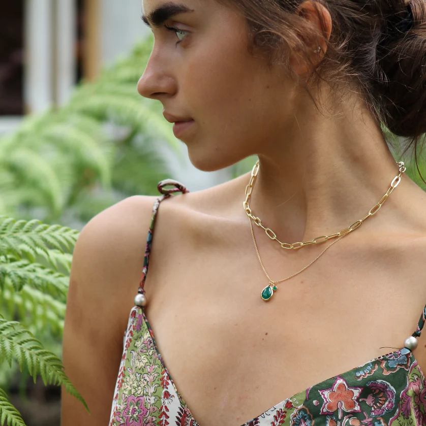 Green Onyx Necklace on a vermeil Chain.