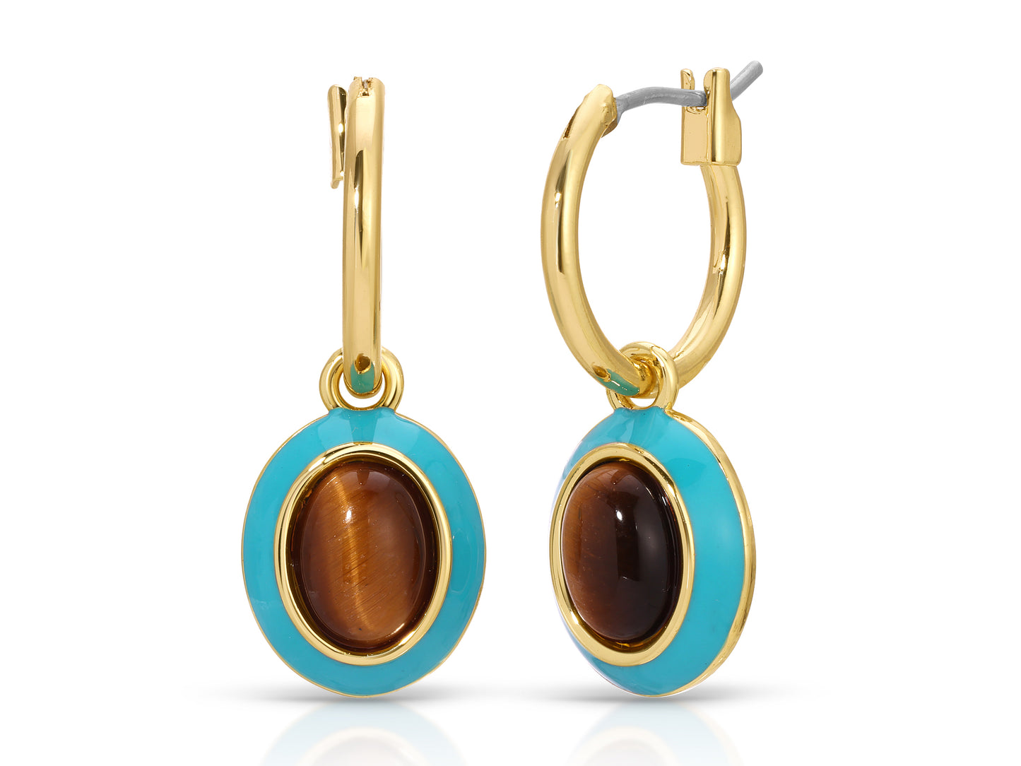 Turquoise Enamel and Tiger's Eye Earrings