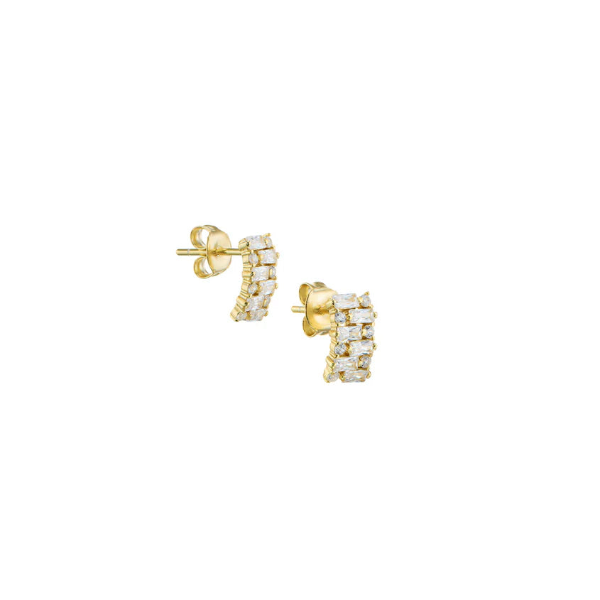 Curved crystal stud, vermeil