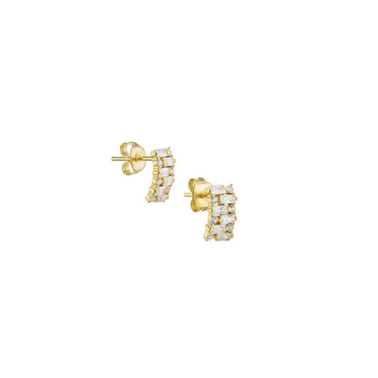 Curved crystal stud, vermeil