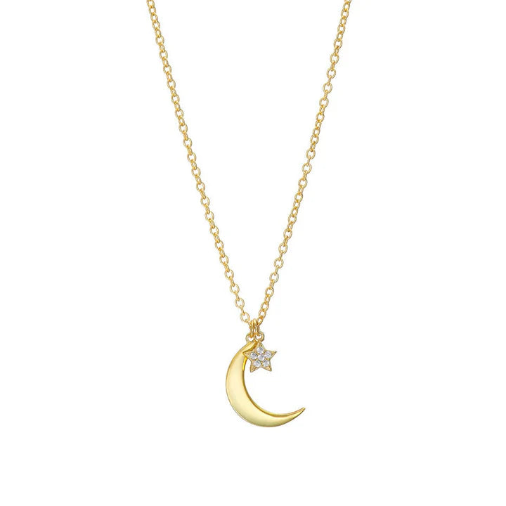 Moon and Pave Star Necklace gold.