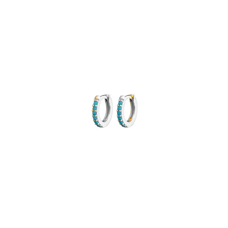 Mini Turquoise Huggies Silver