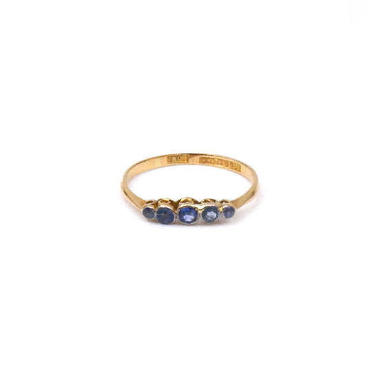 A cornflower blue sapphire ring, a dainty five stone edwardian ring. - Collected