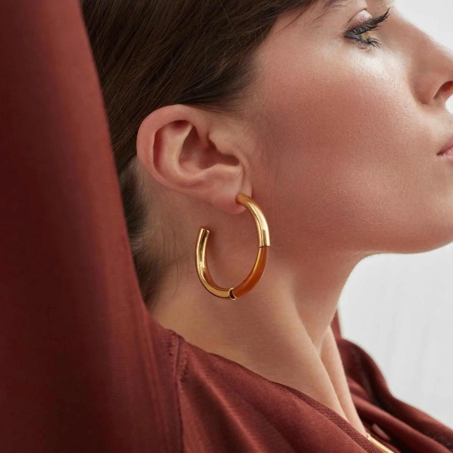 Gold Hoops with Citrine Glass - Collected