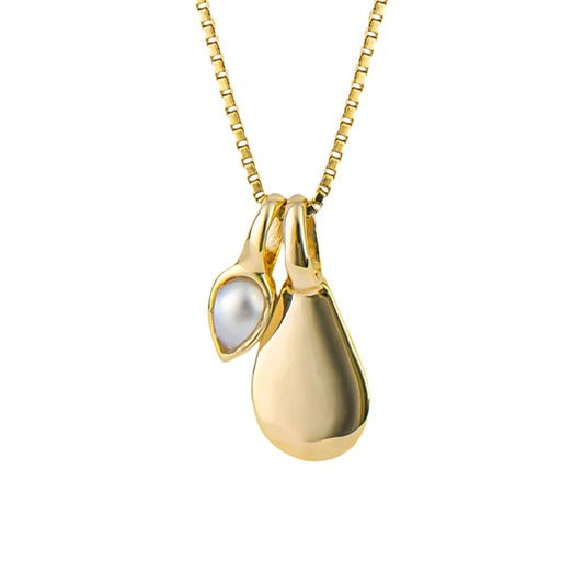 Gold plated pendant with a pearl drop on a fine chain, pearl for June. - Collected