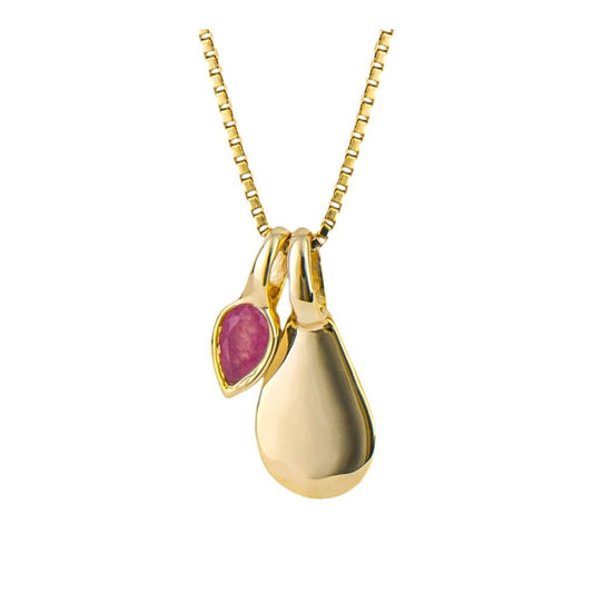 Gold plated pendant with a pink quartz drop on a fine chain, pink quartz for July. - Collected
