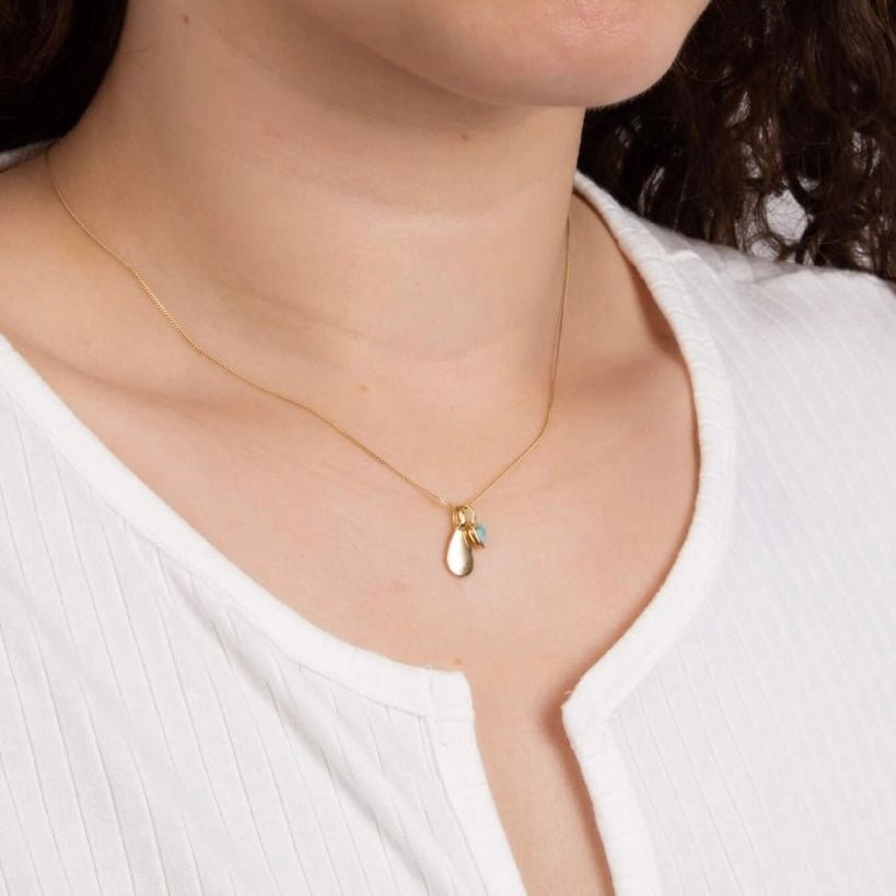 Gold plated pendant with a turquoise drop on a fine chain, Turquoise for December. - Collected