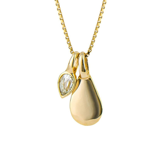Gold plated pendant with a white topaz drop on a fine chain, White topaz for April. - Collected