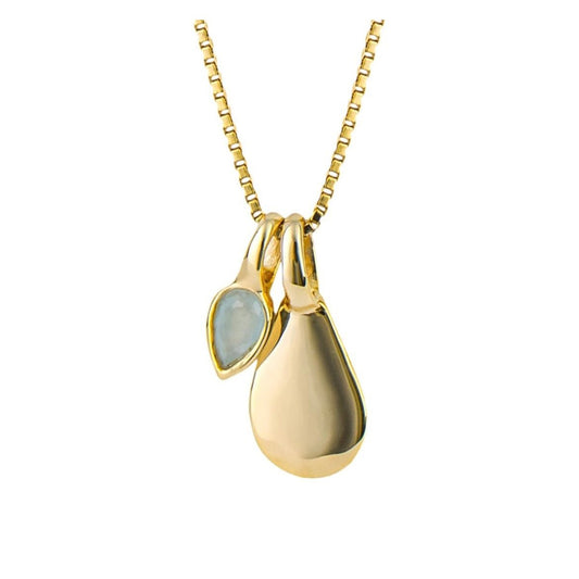 Gold plated pendant with an aquamarine drop on a fine chain, Aquamarine for March. - Collected