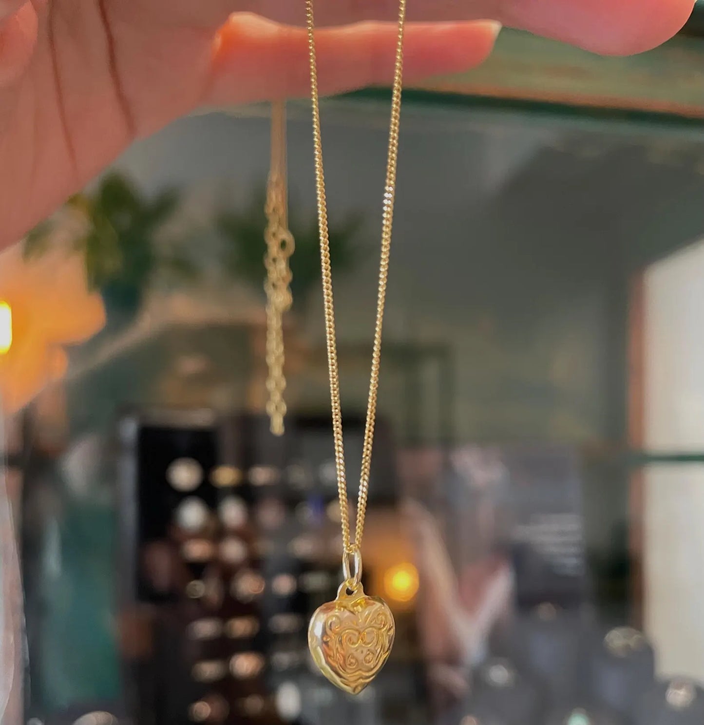 Vintage gold heart pendant, small ornate pendant for everyday wear, vintage heart necklace.