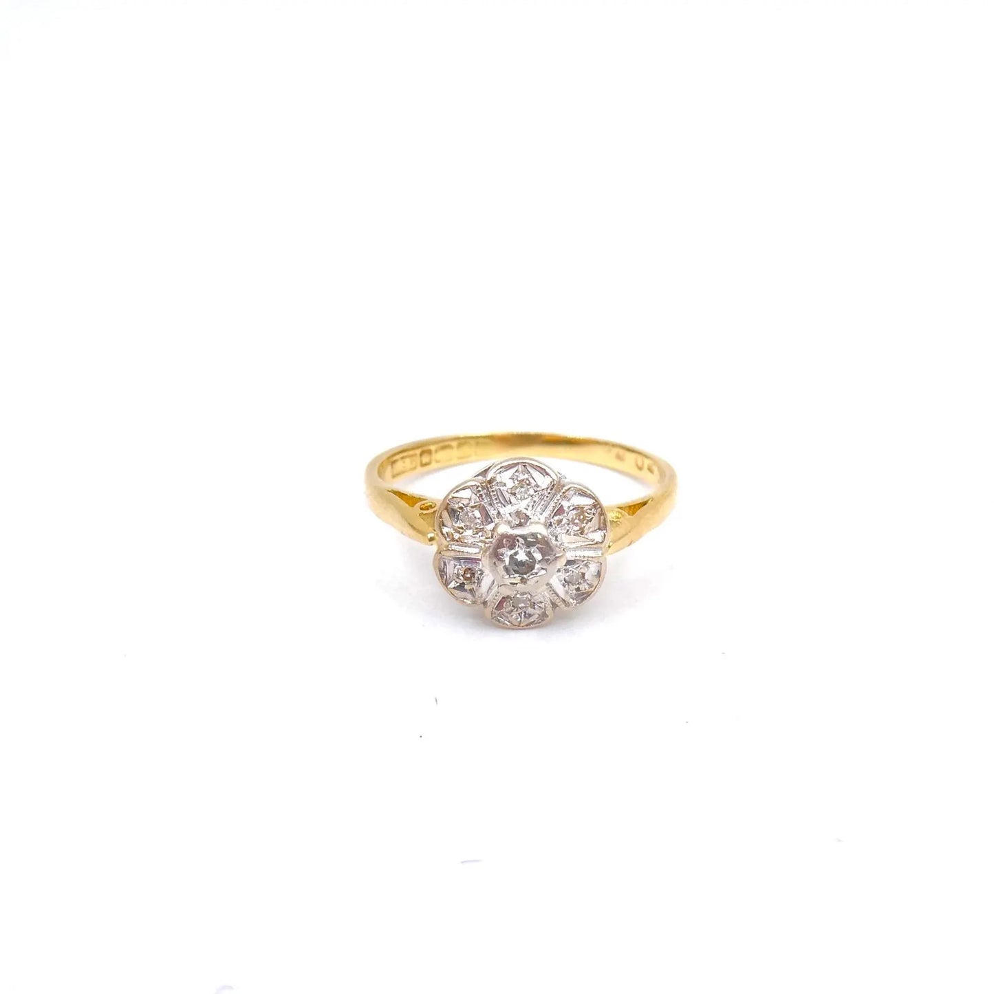 Vintage flower ring, diamond cluster ring 18kt gold, diamond daisy ring, perfect promise ring.