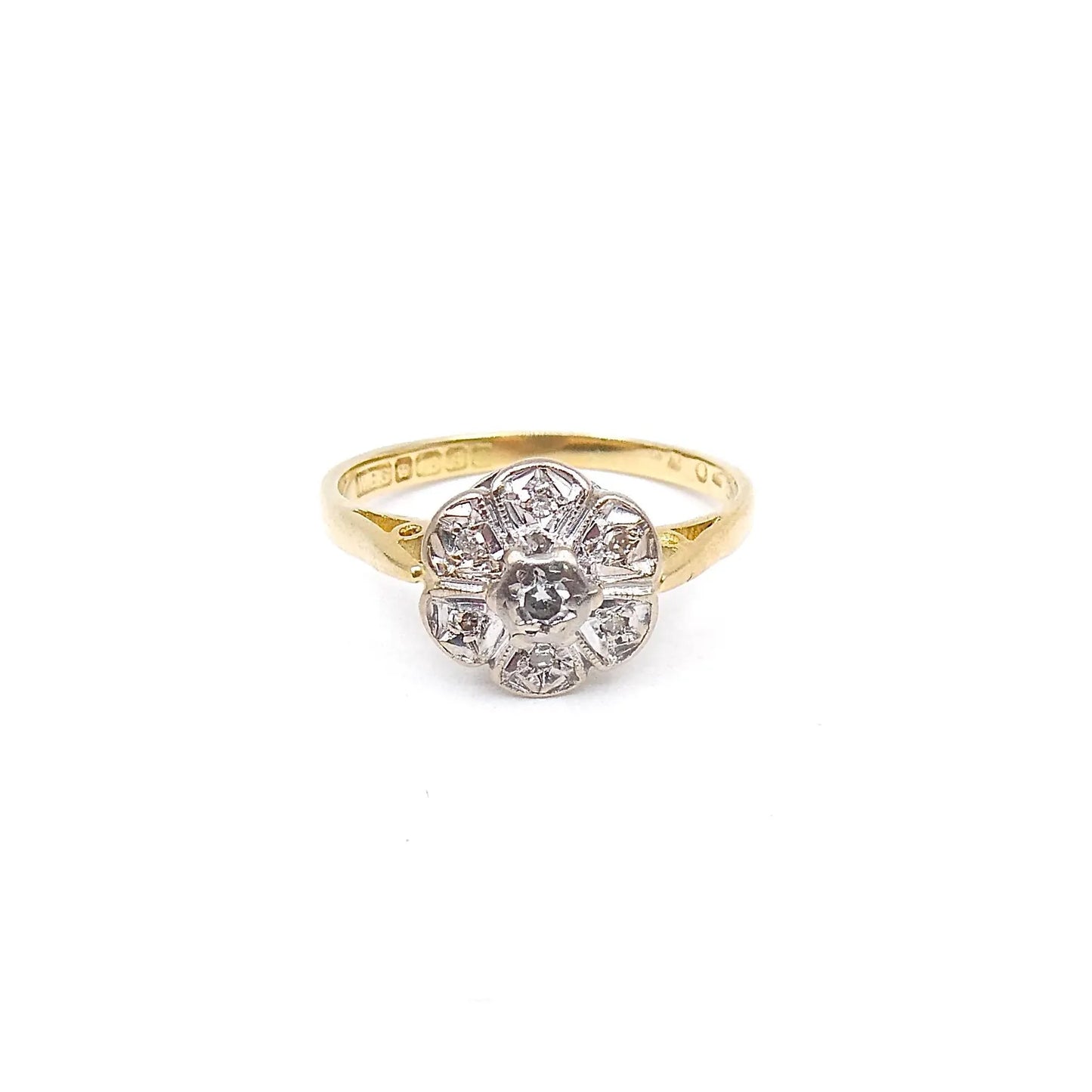 Vintage flower ring, diamond cluster ring 18kt gold, diamond daisy ring, perfect promise ring.