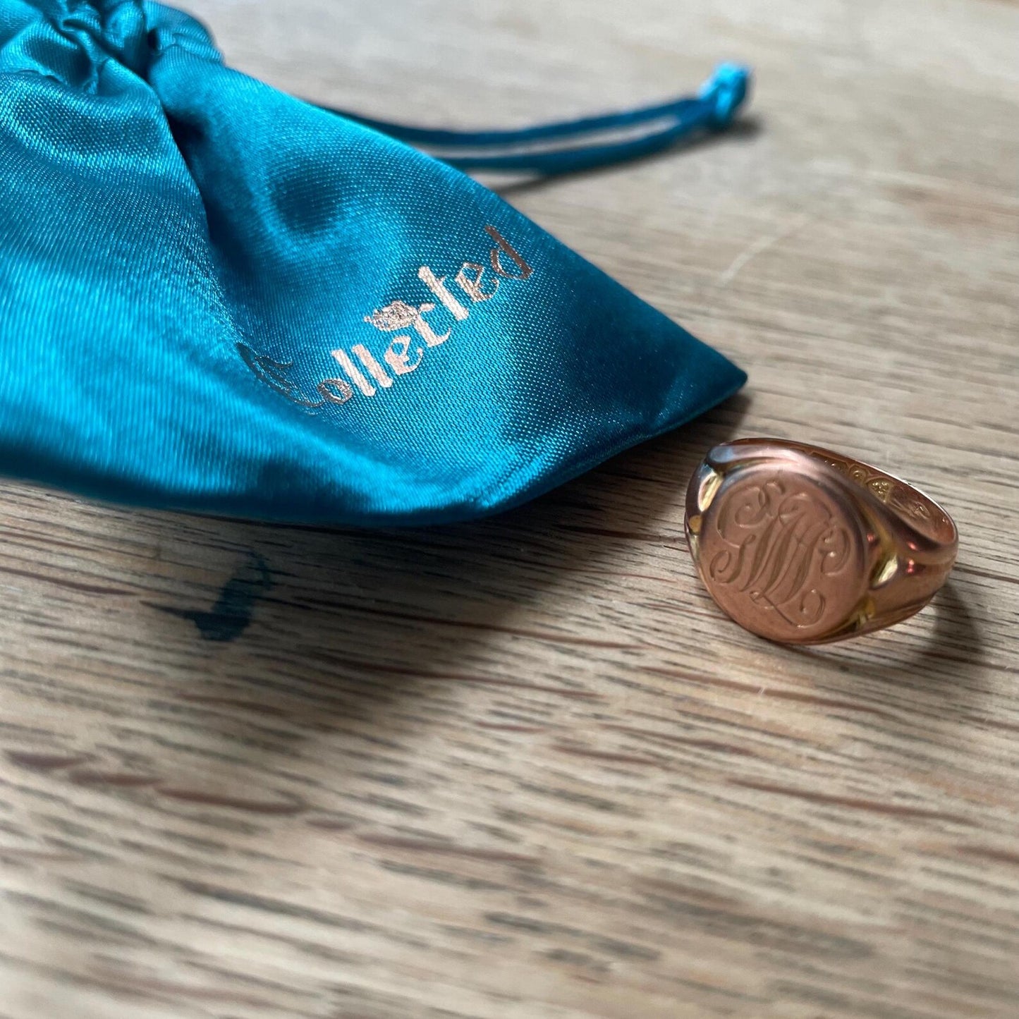 Antique rose gold monogram signet ring, Edwardian rose gold signet ring.