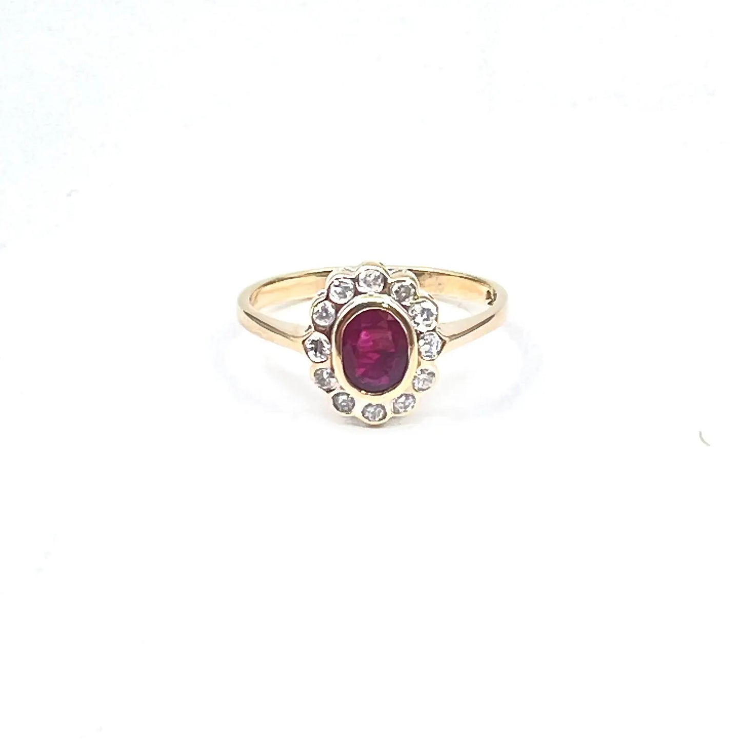 Beautiful Ruby and diamond flower ring, Ruby cluster ring with a vivid pink ruby and sparkling diamonds.