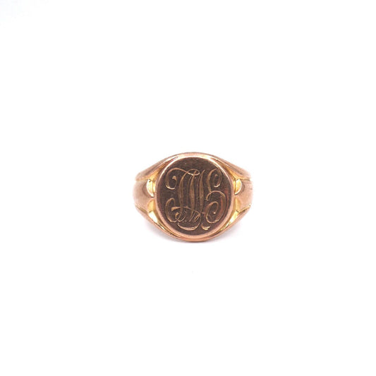 Antique rose gold monogram signet ring, Edwardian rose gold signet ring.