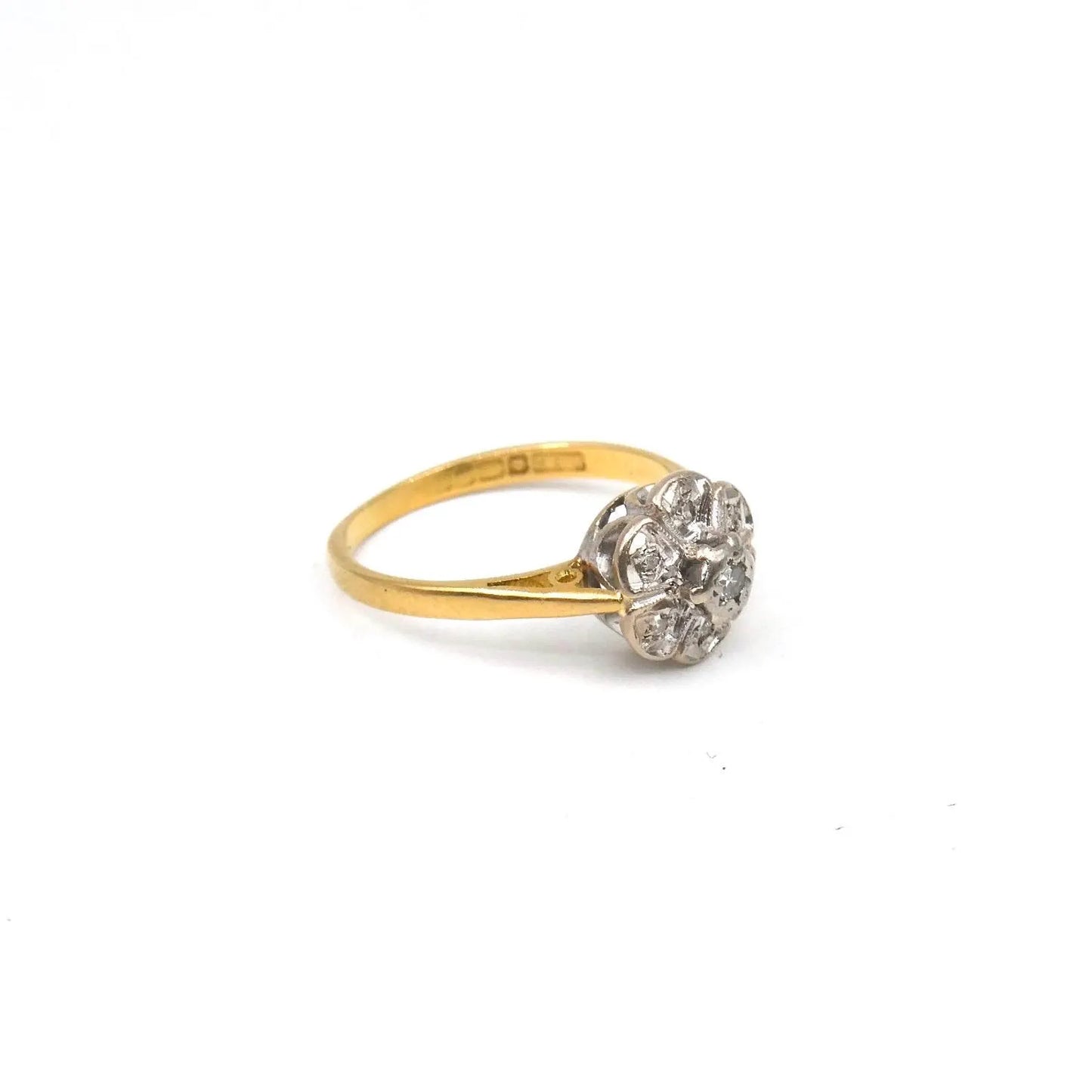 Vintage flower ring, diamond cluster ring 18kt gold, diamond daisy ring, perfect promise ring.