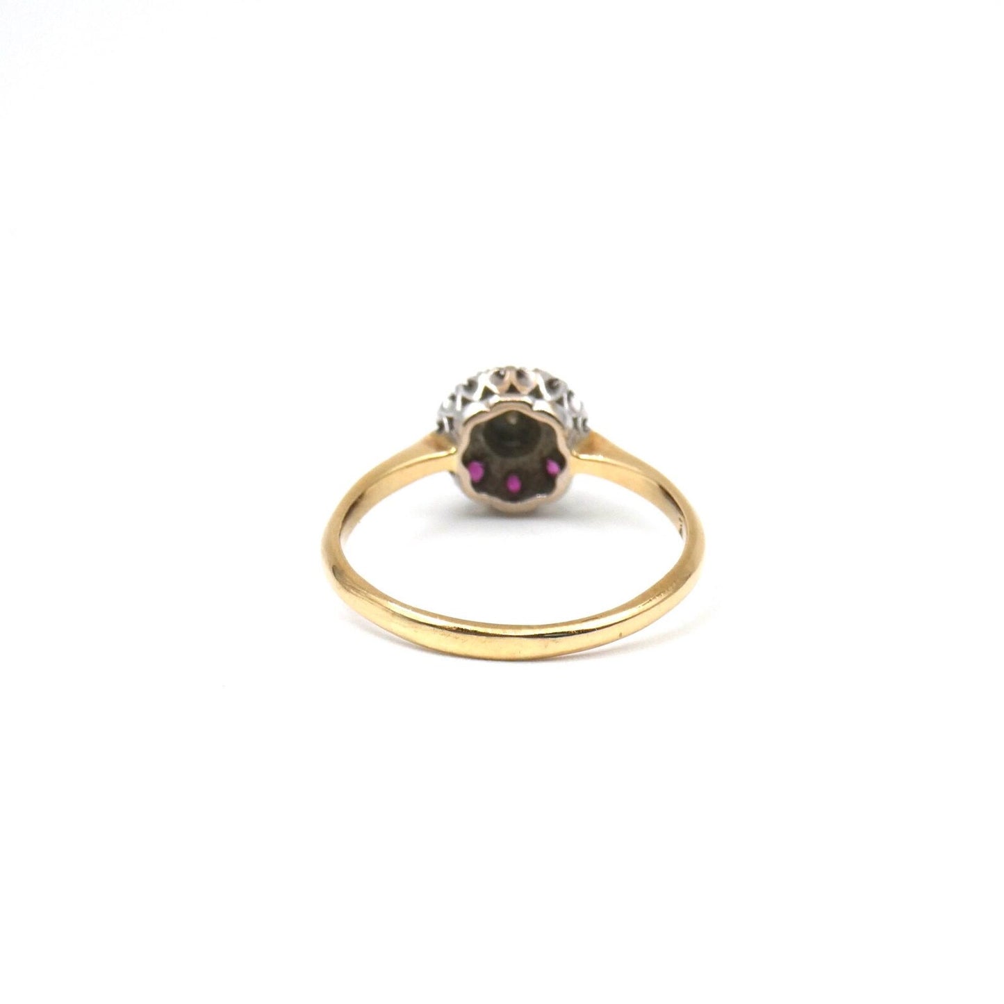 Vintage flower ring, ruby cluster ring in 18kt gold, dainty gold ruby ring,