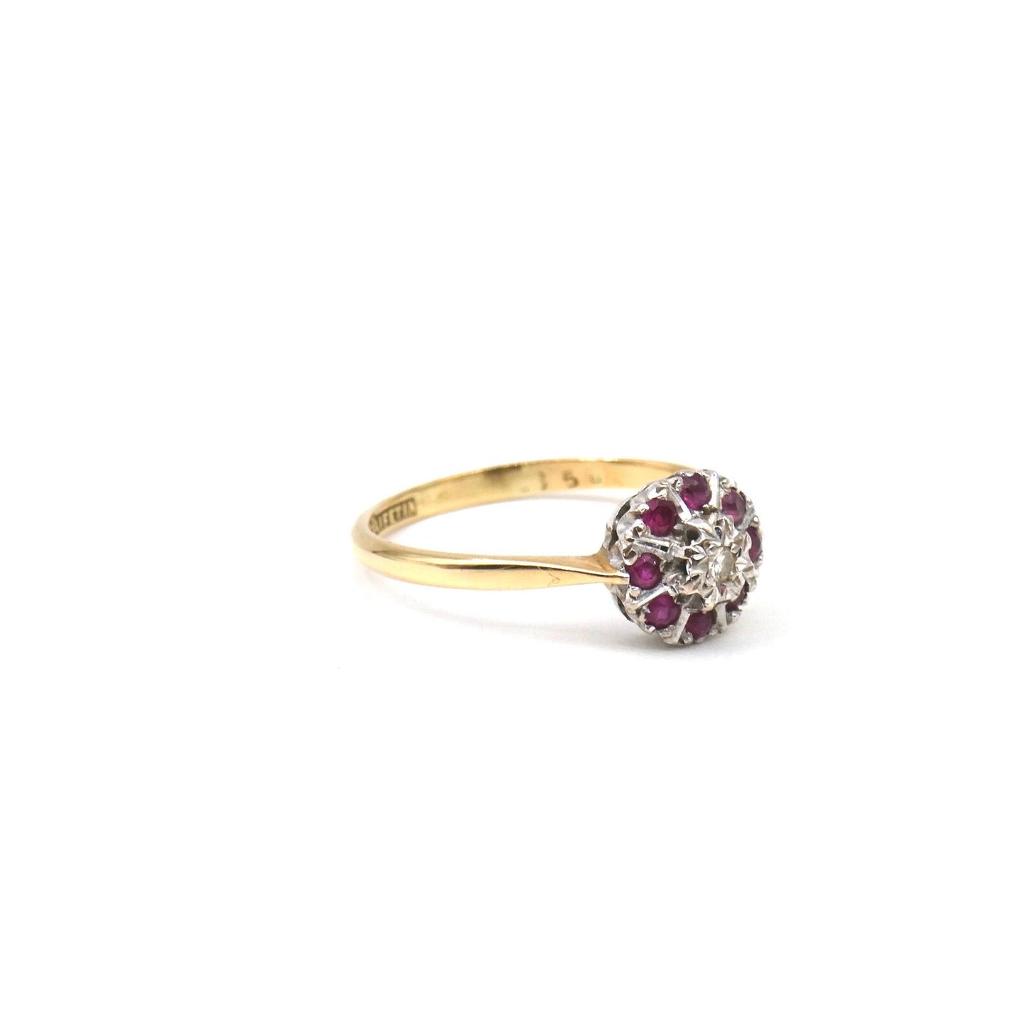 Vintage flower ring, ruby cluster ring in 18kt gold, dainty gold ruby ring,