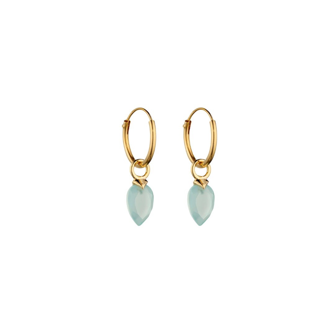 Small gold hoops with aquamarine coloured agate drops. - Collected