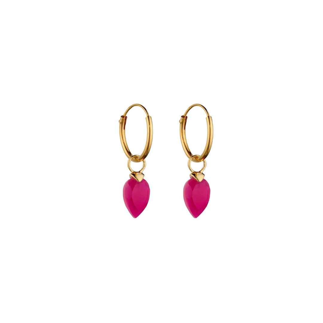 Small hoops with a deep pink chalcedony drop. - Collected