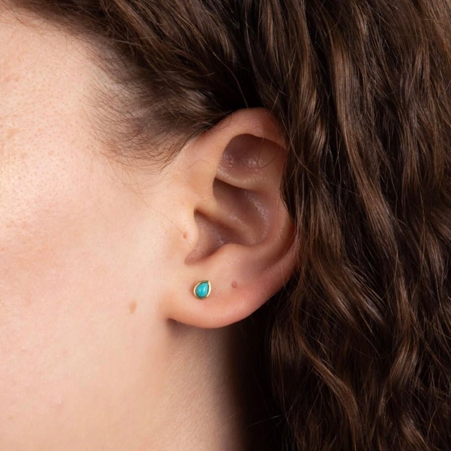 Turquoise studs, pear shaped gold plated on silver. - Collected