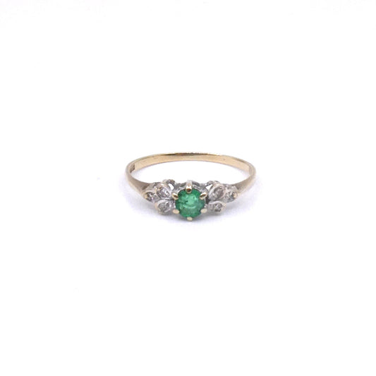 Vintage emerald diamond ring, in 9kt yellow and white gold. - Collected