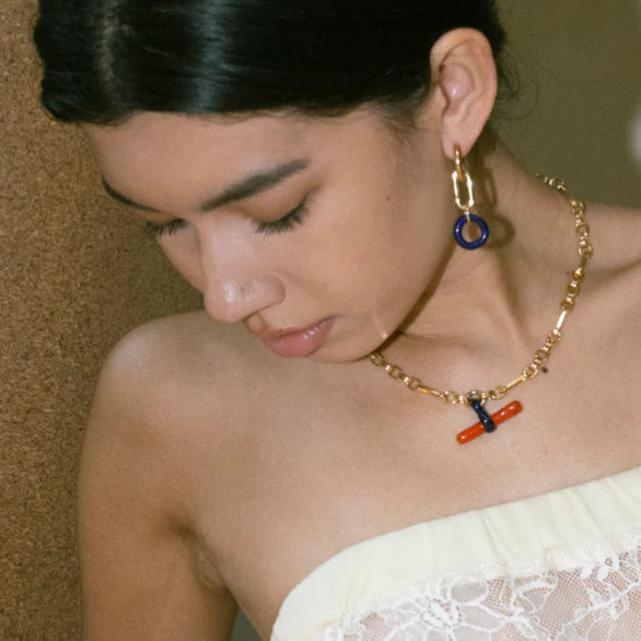 T Bar Necklace with Red Glass