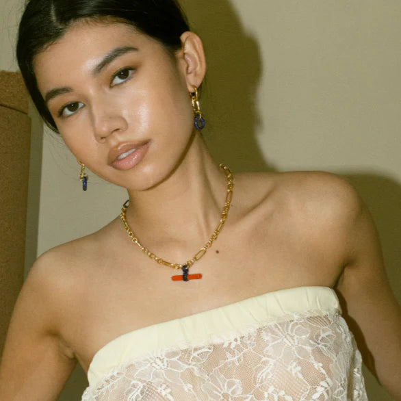 T Bar Necklace with Red Glass