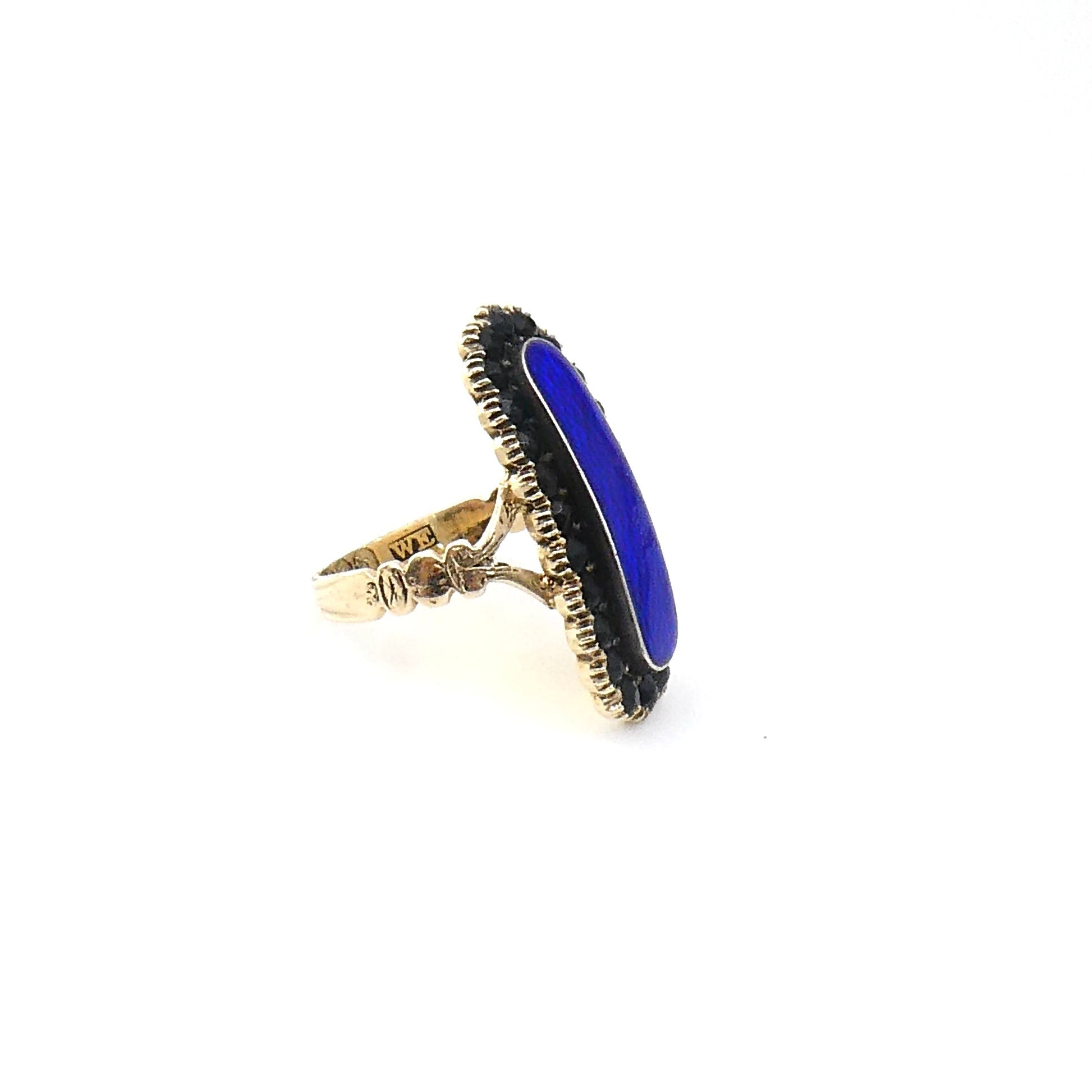 Antique blue enamel and jet ring, an adapted piece, a unique antique ring inscribed 1822 - Collected