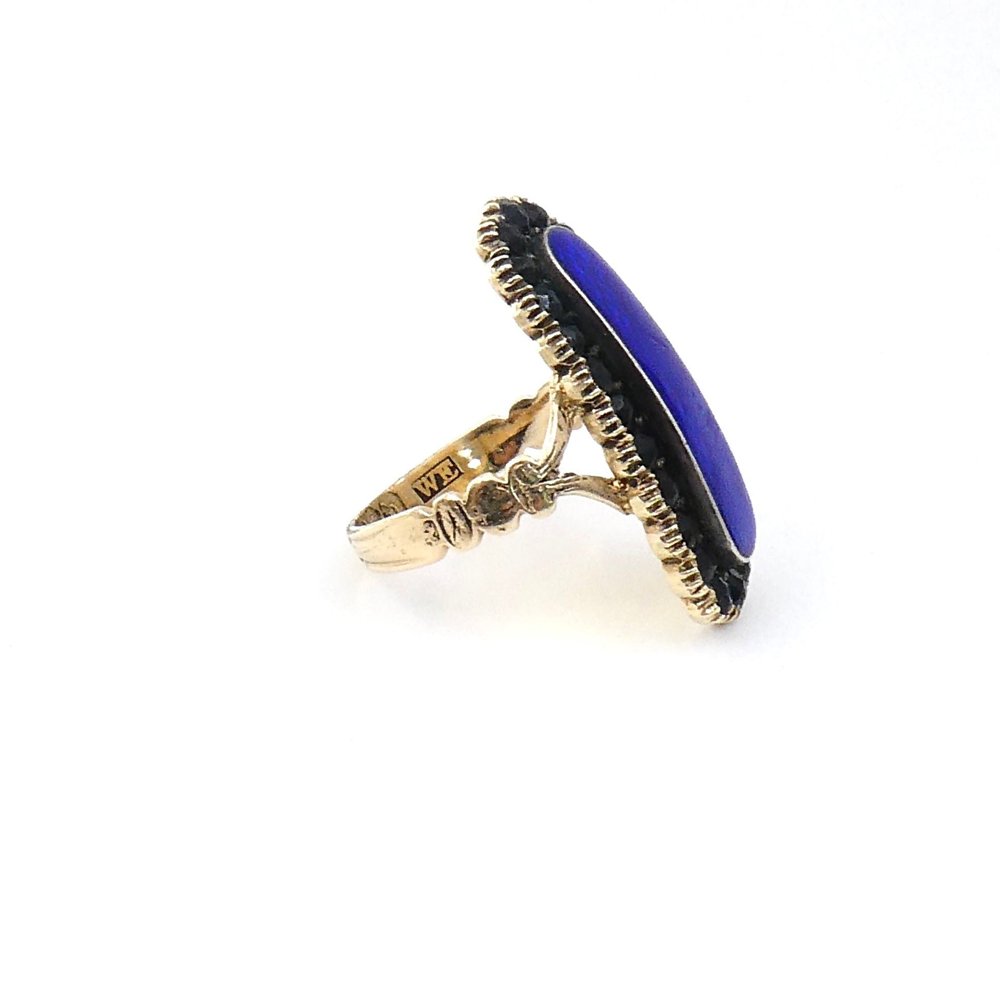 Antique blue enamel and jet ring, an adapted piece, a unique antique ring inscribed 1822 - Collected